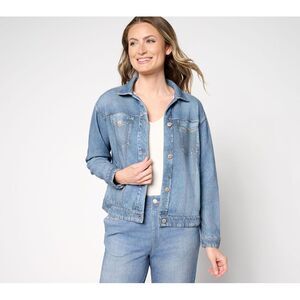 Anybody Women's Jacket Sz M Printed Denim Effect French Terry Blue A700605